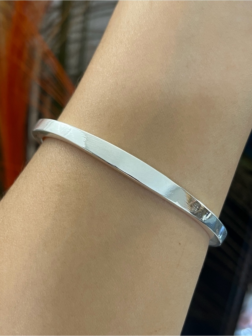 S925 silver thick plain cuff bangle bracelet for women girls